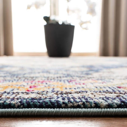 SAFAVIEH Monaco Collection Area Rug - 4' Square, Navy & Light Blue, Boho Chic Medallion Distressed Design, Non-Shedding & Easy Care, Ideal for High Traffic Areas in Living Room, Bedroom (MNC243N)