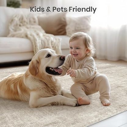 Valenrug Washable Rug 4x6 - Stain Resistant 4x6 Area Rugs for Living Room, Non Slip Backing Printed Rugs for Bedroom, Folable Machine Washable Area Rug(4'x6', Beige)