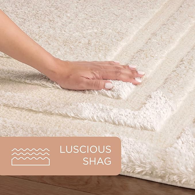 Town & Country Everyday Cloud Shag Plush Border Area Rug with High-Low Pile, Beige, 6'6"x9'6"