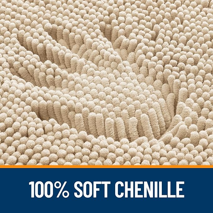 OLANLY Bathroom Rugs 44x32, Extra Soft Absorbent Chenille Bath Rugs, Rubber Backing Quick Dry, Machine Washable Bath Mats for Bathroom Floor, Tub and Shower, Home Decor Accessories, Beige