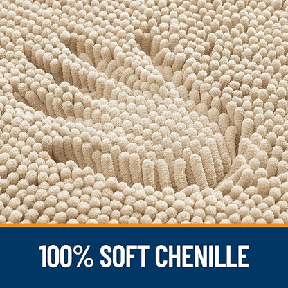 OLANLY Bathroom Rugs 24x16, Extra Soft Absorbent Chenille Bath Rugs, Rubber Backing Quick Dry, Machine Washable Bath Mats for Bathroom Floor, Tub and Shower, Home Decor Accessories, Beige