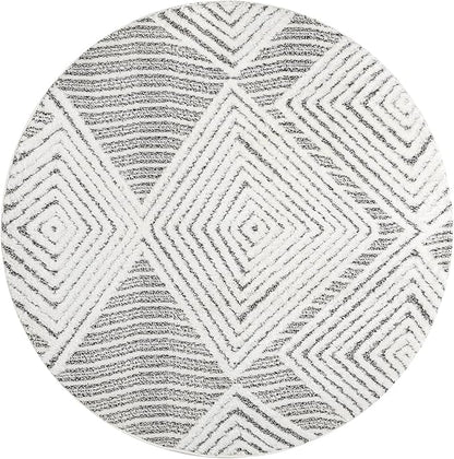 Antep Rugs Palafito 5x5 Geometric Shag Diamond High-Low Pile Textured Indoor Area Rug (Gray, 5'3" Round)