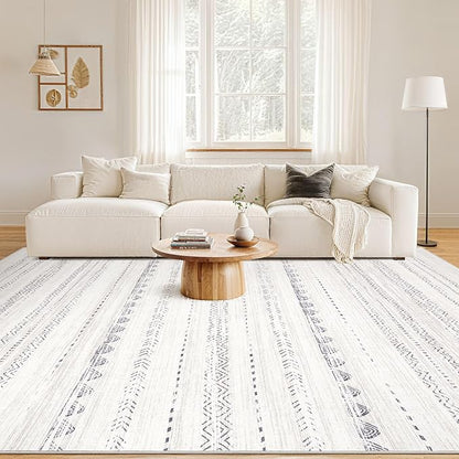 Nakagishi 7x10 Area Rug Living Room: Washable Boho Large Neutral Soft Farmhouse Modern Rugs Stain Resistant Moroccan Non-Slip Indoor Floor Carpet for Bedroom Nursery Playroom Office Dining Room- Gray