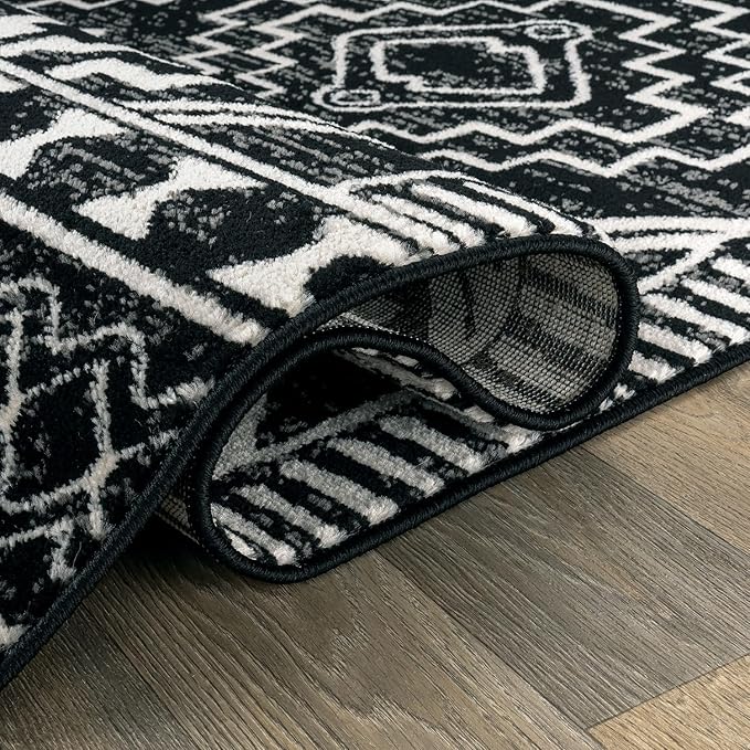 Rugshop Southwestern Black and White Tribal Area Rug – Geometric Diamond Pattern Carpet for Living Room, Bedroom, or Entryway – Boho Rustic Soft Floor Decor 2' 3" x 8' Runner Black