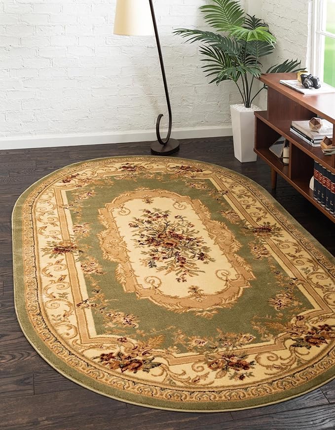 Rugs.com Chateau Collection Rug - 8' x 10' Oval Green Medium Pile Rug