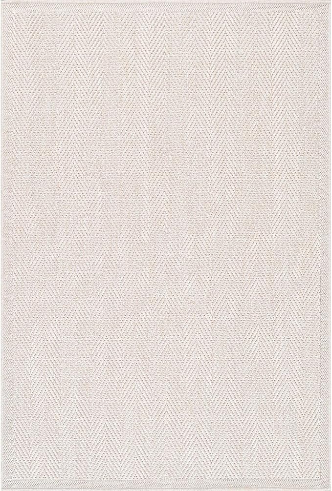 CAMILSON Easy Jute Rug 8x10, Indoor Outdoor Off-White Color Fiber Area Rugs for Living Room and Patio Rug Herringbone Seagrass Boho Woven Design Easy-Cleaning Washable Outside Carpet Alfombras 8 x 10