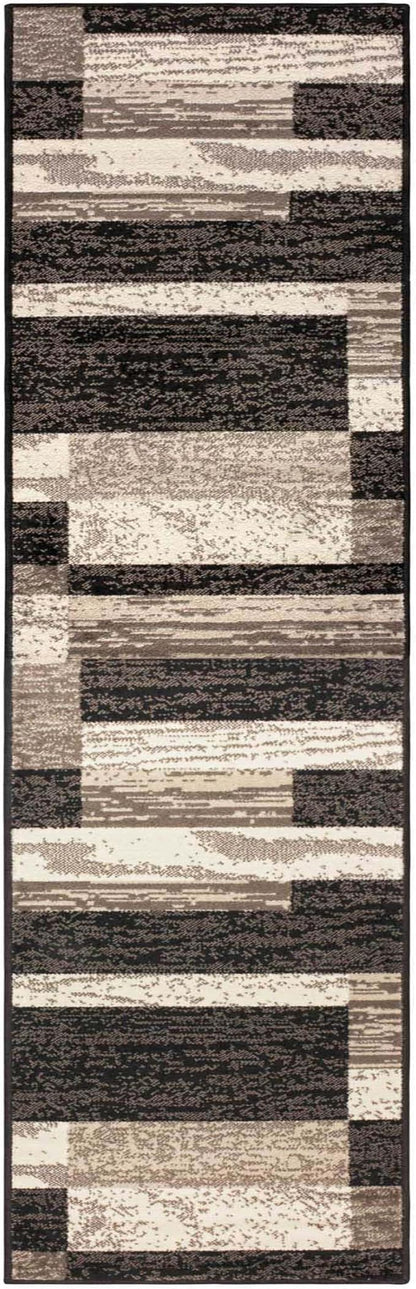 SUPERIOR Indoor Runner Area Rug with Jute Backing for Kitchen, Bedroom, Dorm, Living Room, Hallway, Entryway, Perfect for Hardwood Floors - Rockwood Modern Geometric Design, 2'6" X 10', Chocolate
