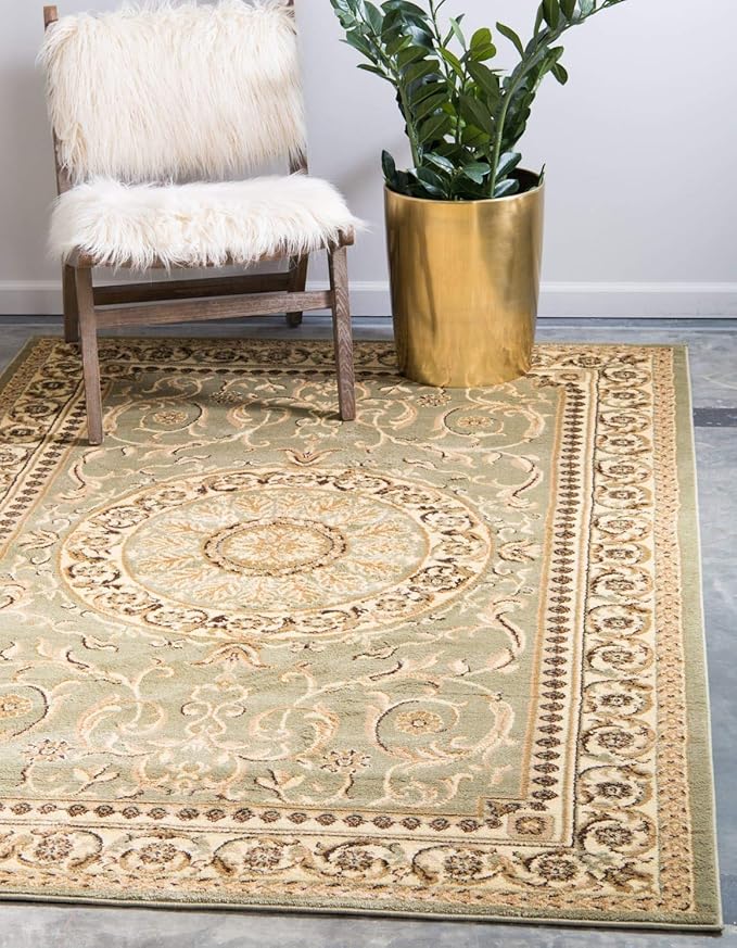 Unique Loom Versailles Collection Traditional Classic Medallion Floral Motif Area Rug (7' 0 x 10' 0 Rectangular, Green/ Ivory)