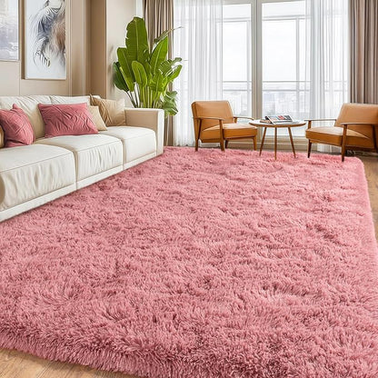 9x12 Ultra Soft Shag Area Rug for Living Room and Bedroom - Plush Modern Floor Carpet for Home Decor, Blush