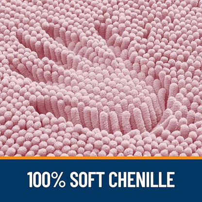 OLANLY Bathroom Rugs 70x24, Extra Soft Absorbent Chenille Bath Rugs, Rubber Backing Quick Dry, Machine Washable Bath Mats for Bathroom Floor, Tub and Shower, Home Decor Accessories, Dusty Rose