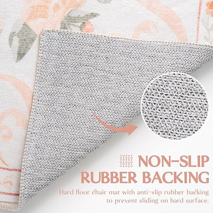 Orange Rug Bow Floral Rug 3x5, Washable Boho Area Rugs Non Slip Low Pile Carpet for Girls Room Bedroom, Bedside, Kitchen, Entryway, Kids Room, Soft Ultra-Thin Indoor Elegant Rugs