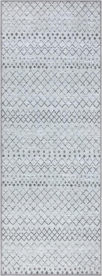 Bloom Rugs Washable Non-Slip 7 ft Runner - Ivory/Gray Traditional Moroccan Runner for Entryway, Hallway, Bathroom, and Kitchen - Exact Size: 2.5' x 7'
