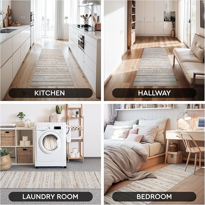 2x8 Runner Rug Machine Washable Non Slip Area Rug Distressed Neutral Moroccan Boho Rug Ultra Soft Floor Runners for Hallways for Entryway Laundry Room Kitchen, Brown