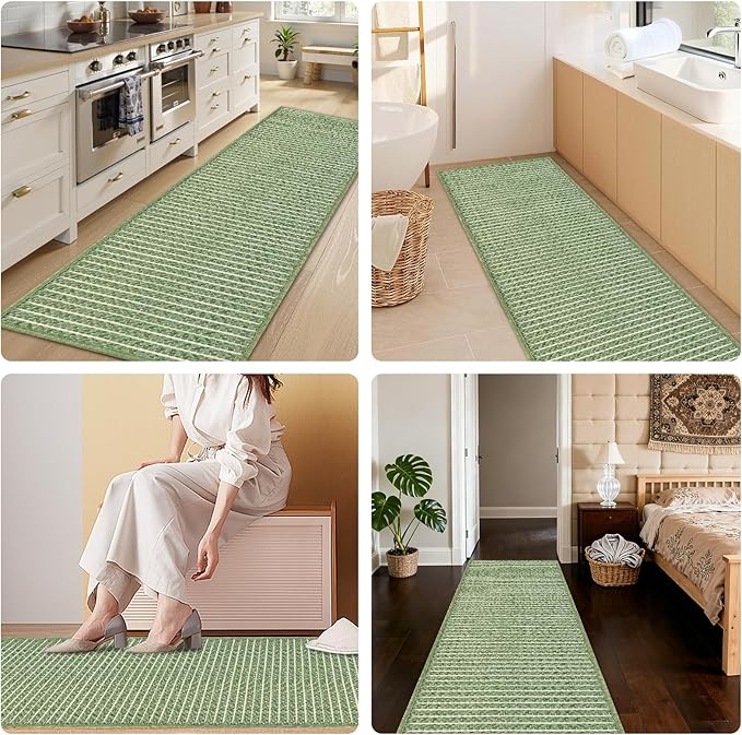 Sage Green Runners for Kitchen 24"x60" Non Slip Braided Long Bathroom Runner,Washable Boho Kitchen Mats for Floor,Luxury Hallway Runner Rug,Floor Carpet for Indoor,Backdoor Living Room
