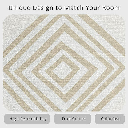 Washable 6x9 Modern Geometric Rug Living Room, Beige Abstract Diamond Design Area Rugs for Bedroom, Modern Geometric Home Decor Carpet, Low Pile, Non Slip, Kids & Pet Friendly (N4185)