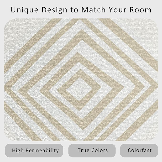 Washable 6x8 Modern Geometric Rug Living Room, Beige Abstract Diamond Design Area Rugs for Bedroom, Modern Geometric Home Decor Carpet, Low Pile, Non Slip, Kids & Pet Friendly (N4184)