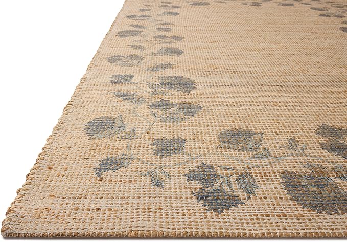 Loloi Chris Loves Julia Rue Collection RUE-05 Natural/Denim 3'-6" x 5'-6" Accent Rug Jute Neutral Floral Living Room Bedroom Rug