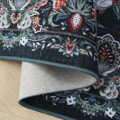 Rugcomf Vintage Paisley Kitchen Runner Rug 2'x6' - Machine Washable, Non-Slip Low Pile Floral Carpet for Laundry, Bedroom, Bathroom - Green