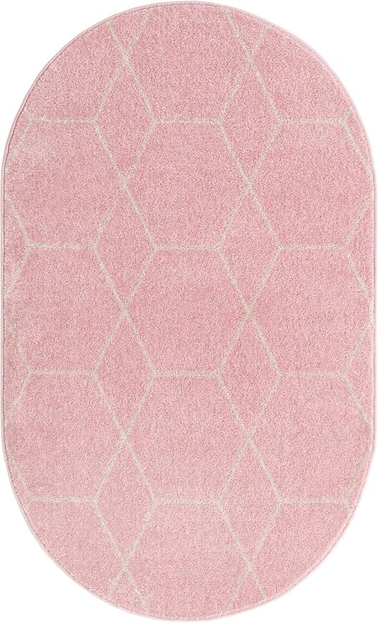Unique Loom Trellis Frieze Collection Area Rug - Geometric (3' x 5' Oval, Light Pink/ Ivory)