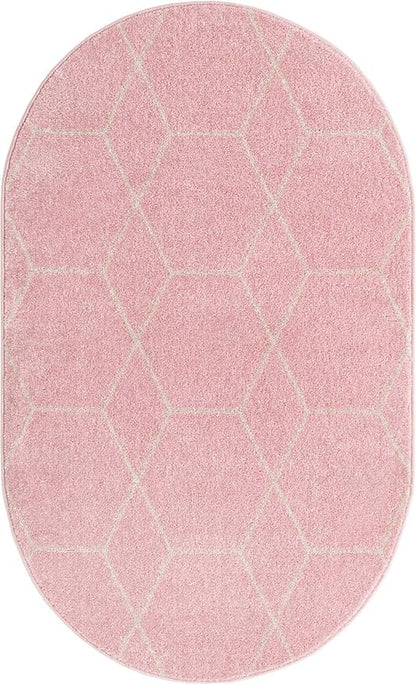 Unique Loom Trellis Frieze Collection Area Rug - Geometric (3' x 5' Oval, Light Pink/ Ivory)