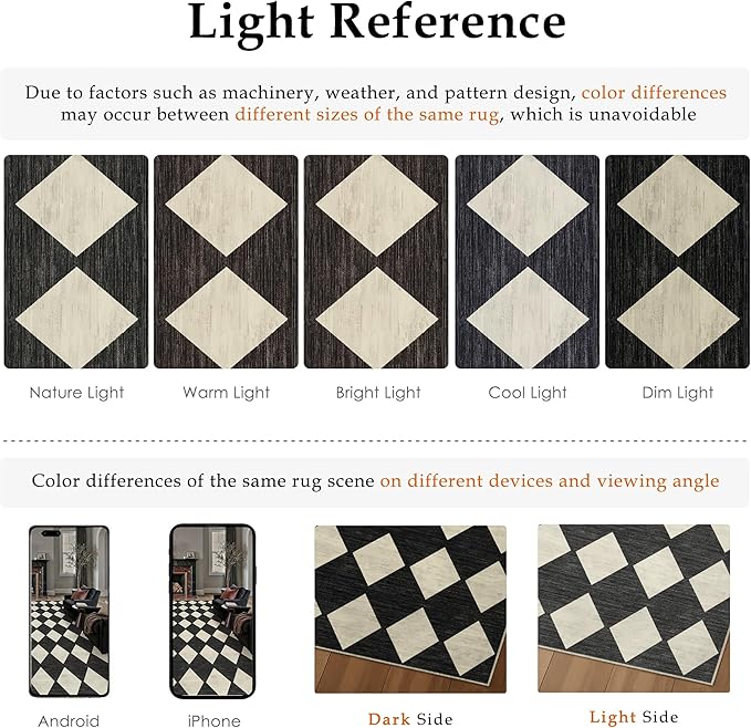 3x5 Checkered Area Rugs for Living Room Black Machine Washable Large Rug Non-Slip Stain Resistant Low Pile Boho Accent Indoor Throw Carpet for Office Bedroom Dining Room Classroom