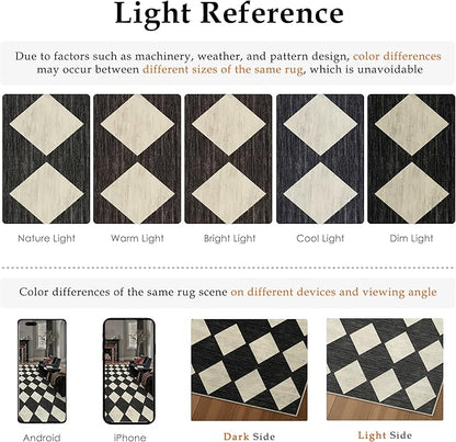 6x9 Checkered Area Rugs for Living Room Black Machine Washable Large Rug Non-Slip Stain Resistant Low Pile Boho Accent Indoor Throw Carpet for Bedroom Dining Room Classroom