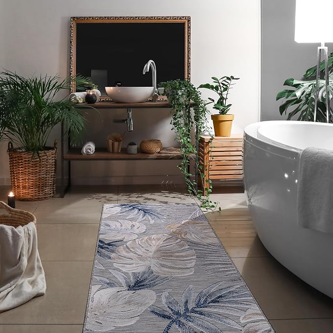 CAMILSON Runner Outdoor Rugs Oriental Retro Traditional Floral Medallion Area Rug 2x7 Non-Shedding Stain Resistant Indoor Carpet for Bathroom Hallway Kitchen Office (2 x 7 / Blue)