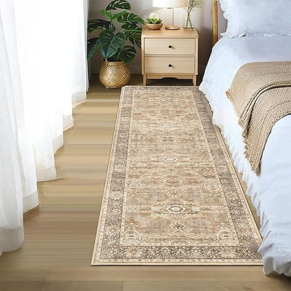 2x8 Runner Rug Beige Vintage Washable Runner Rugs for Hallway Kitchen Low Pile Non-Slip Retro Distressed Accent Throw Carpet for Entryway Bathroom Bedroom Beige
