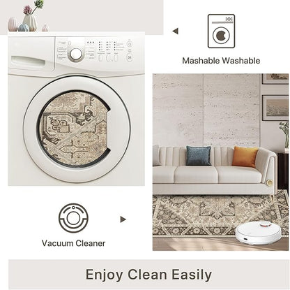 2x7 Runner Rug Machine Washable Boho Runners for Hallway,Ultra-Thin Low Pile Rug,Lightweight Indoor Carpet,Non Slip Floral Runners for Enrtyway, Corridor, Home Office, Kitchen,Brown