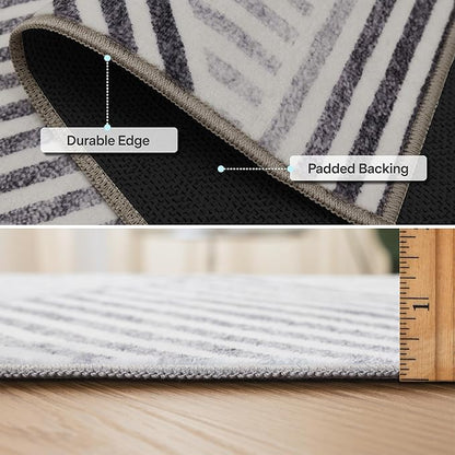 ReaLife Rugs Machine Washable Area Rug Runner - Living Room Bedroom Bathroom Kitchen Entryway Office - Padded Low Pile Stain Resistant Premium - Modern Geometric Contemporary - Miles - Gray 2'6" x 6'