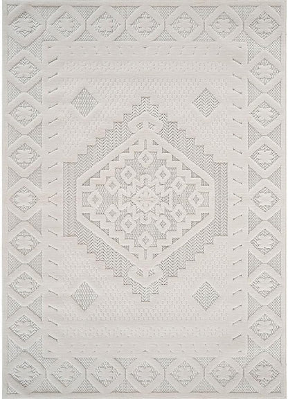 Modern Micro Loop Indoor Area Rugs for Living Room Bedroom Kitchen Geometric Trellis White 4x6 Luxury Durable Low and High Pile Non-Shedding Stain Resistant Soft Area Carpet 4 x 6