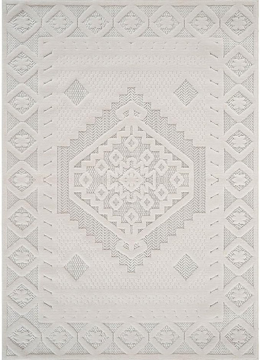 Modern Micro Loop Indoor Area Rugs for Living Room Bedroom Kitchen Geometric Trellis White 4x6 Luxury Durable Low and High Pile Non-Shedding Stain Resistant Soft Area Carpet 4 x 6