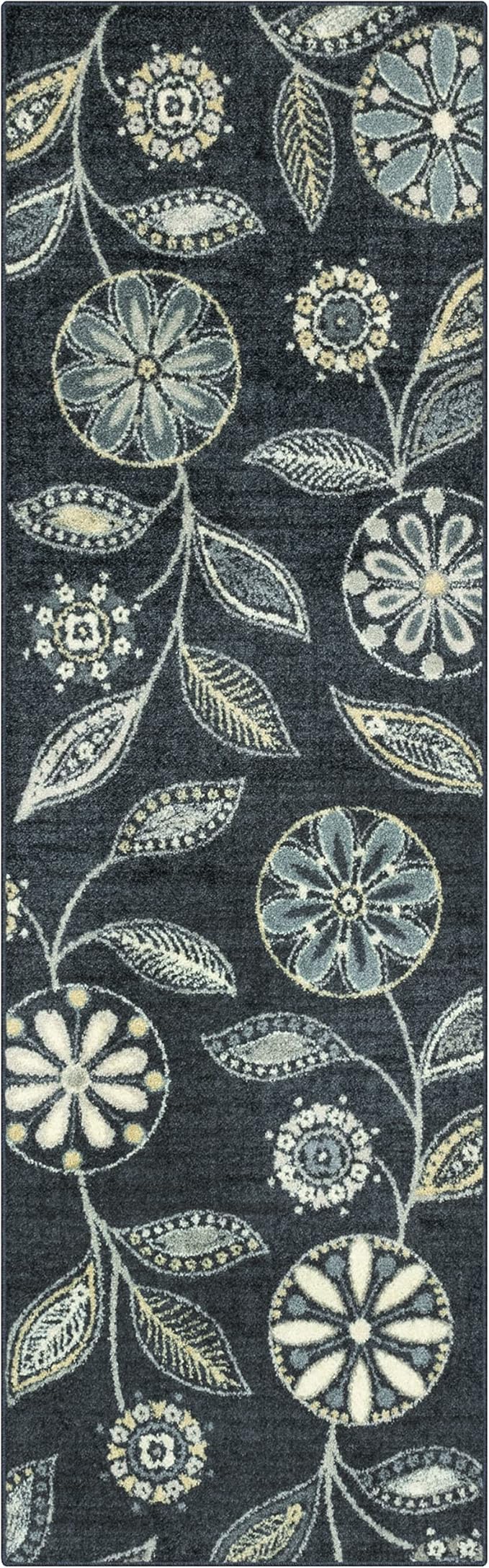 Maples Rugs Reggie Floral Runner Rug - Made in USA - Washable, Non Slip Indoor Carpet for Kitchen, Hallway, and Laundry Room, 2'6" x 8', Persian Blue