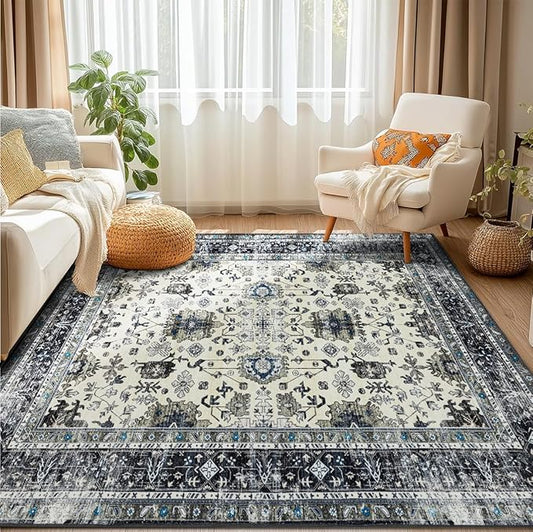 Area Rug Non Slip Machine Washable Ultra Soft Living Room/Bedroom/Kitchen/Outdoor/Classroom White Gray, 4'×6'