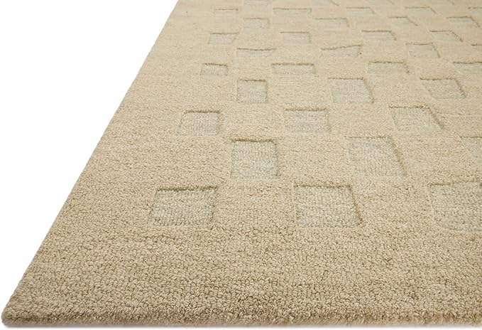 Loloi Leanne Ford Craven Collection CVN-04 Oatmeal/Dove 2'-6" x 7'-6" Runner Rug Checkered, Patterned, Neutral, Hallway, Kitchen, Mudroom, and Bathroom