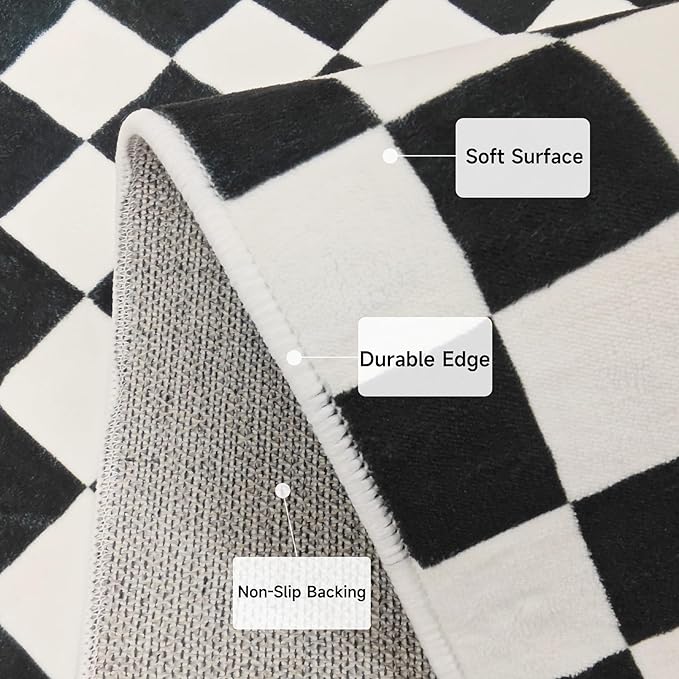 Checkered Rug 2x3 Black and White Rug Modern Entryway Indoor Small Carpet Washable Checkered Bathroom Mat Low-Pile Non-Slip Floor Carpet for Bedroom Kitchen Entryway (Black and White, 2x3ft)
