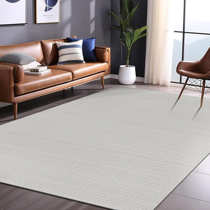 Micro Loop Indoor Rug White 9x12 Boho Geometric Neutral Area Rugs for Living Room Soft Luxury Modern Low and High Pile Durable Stain Resistant Non-Shedding Indoor Area Carpet 9 x 12