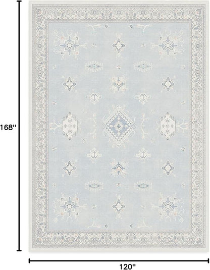 RUGGABLE Washable Vintage Area Rug – Verena Soft Blue 10x14, Stain-Resistant, Non-Slip – Large Machine Washable Rugs for Living Room, Bedroom, Hallway, Entryway & Office–with Standard Pad