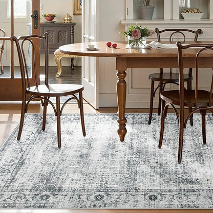 Lahome Vintage 5x7 Washable Grey Rugs for Living Room Bedroom, Soft Dining Room Rugs for Under Table, Non Slip Indoor Throw Carpet for Entryway Kitchen Office (5x7ft,Grey)