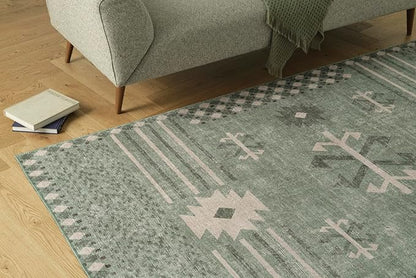 Revival Rugs Flam 8'x10' Zero-Shedding Area Rug for Living Room Bedroom - Oeko-TEX Certified, Low Pile, Spot Clean, Green