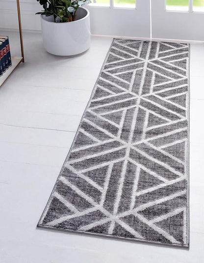 Rugs.com Lattice Trellis Collection Rug – 6 Ft Runner Gray Low-Pile Rug Perfect for Hallways, Entryways