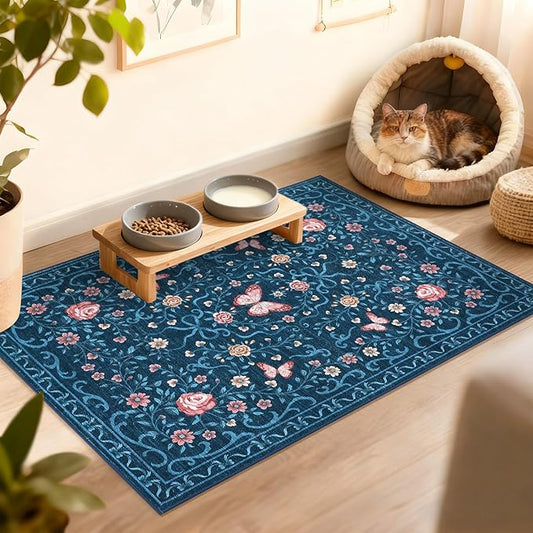 GarveeHome 2x3 Floral Area Rug Non Slip Entryway Mat Low Pile Stain Resistant Butterfly Kitchen Rugs Soft Small Throw Carpet for Dining Room Bedroom Washable Bow Rugs for Living Room Bathroom, 2x3