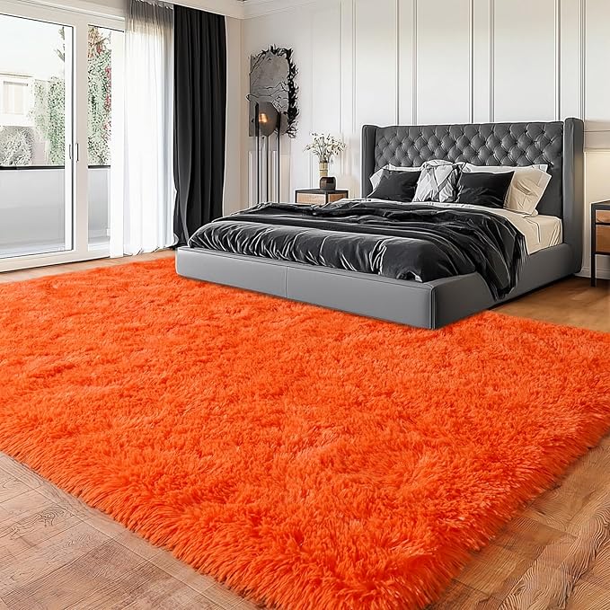 Area Rugs for Living Room, Soft Shaggy Carpets for Living Room, Fuzzy Rugs for Kids' Room, Perfect Decor for Modern Home Orange 6x9 Feet