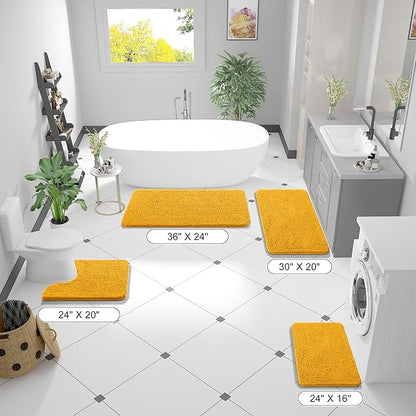 OLANLY Bathroom Rugs 36x24, Extra Soft Absorbent Chenille Bath Rugs, Rubber Backing Quick Dry, Machine Washable Bath Mats for Bathroom Floor, Tub and Shower, Home Decor Accessories, Golden Yellow