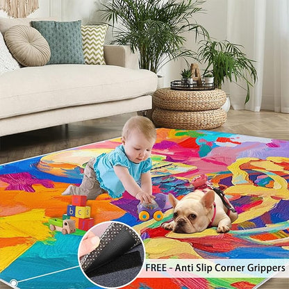 6x9 Abstract Graffiti Living Room Rug - Colorful Skeletons Bedroom Carpet, Pop Art Classroom Rug for Carpet Boy Bedroom Office Nursery Hardwood Home Decor