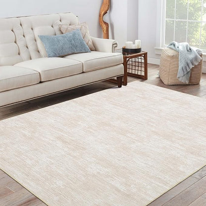 RUGSREAL Washable Rug 10x13 for Living Room Modern Abstract Area Rug Non-Slip Large Contemporary Bedroom Rug Stain Resistant Aesthetic Accent Floor Carpet Foldable Solid Rug for Home Office, Beige