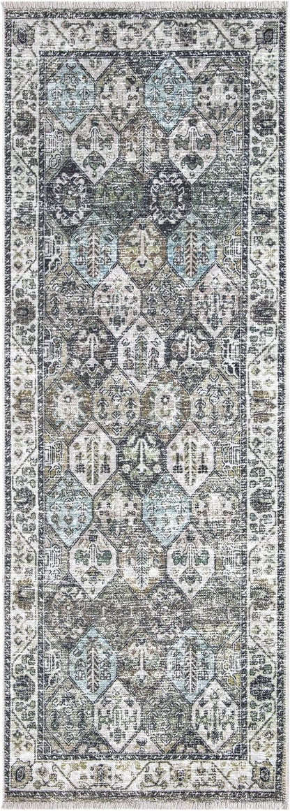 Bloom Rugs Caria Washable Non-Slip 10 ft Runner - Beige/Olive Traditional Runner for Entryway, Hallway, Bathroom, and Kitchen - Exact Size: 2'6" x 10'