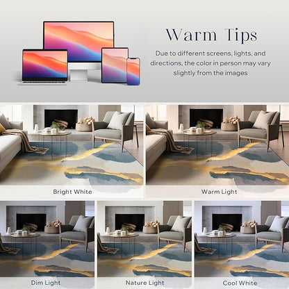 Phantoscope Washable Area Rug 6'x9' Non-Slip, Vintage Modern Boho Rugs for Living Room, Bedroom, Dining Room, Cloudscape Golden Horizon Pattern, Low-Pile Foldable Floor Carpet, Deep Grey/Gold