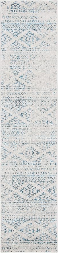 SAFAVIEH Tulum Collection Runner Rug - 2' x 9', Ivory & Turquoise, Moroccan Boho Tribal Design, Non-Shedding & Easy to Clean, Ideal for Living Room, Hallway, Foyer, Entryway, Bedroom (TUL272E)