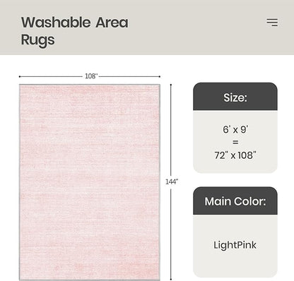 Valenrug Washable Rugs 6x9 - Non Slip 6x9 Area Rugs for Living Room, Stain Resistant Area Rugs for Bedroom, Foldable Machine Washable Area Rug(6'x9', Light Pink)